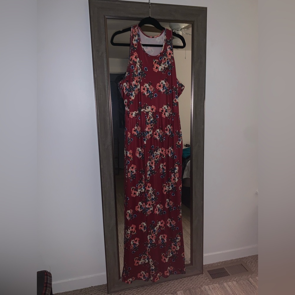Women's Sleeveless Racerback Maxi Dress Floral Print with Pockets - 2XL